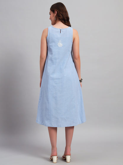 Chambray Chikankari Summer Dress