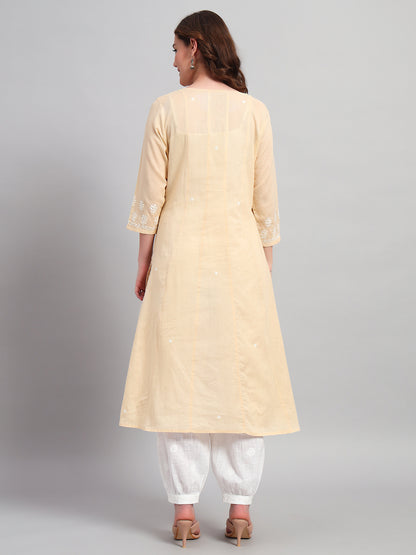 Paisley Embroidered Chikankari A-Line Pure Cotton Kurta