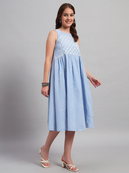 Chambray Chikankari Summer Dress