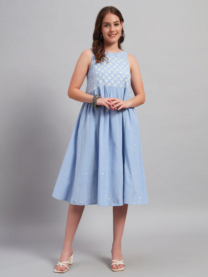 Chambray Chikankari Summer Dress