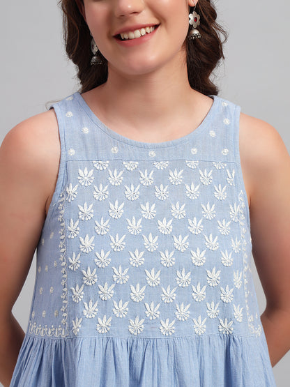 Chambray Chikankari Summer Dress