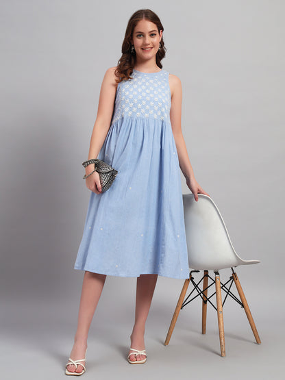 Chambray Chikankari Summer Dress