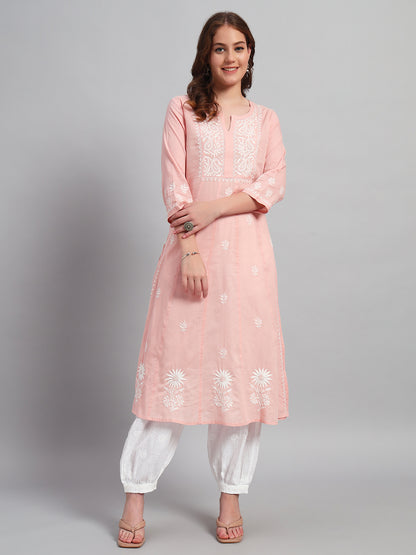 Paisley Embroidered Chikankari A-Line Pure Cotton Kurta