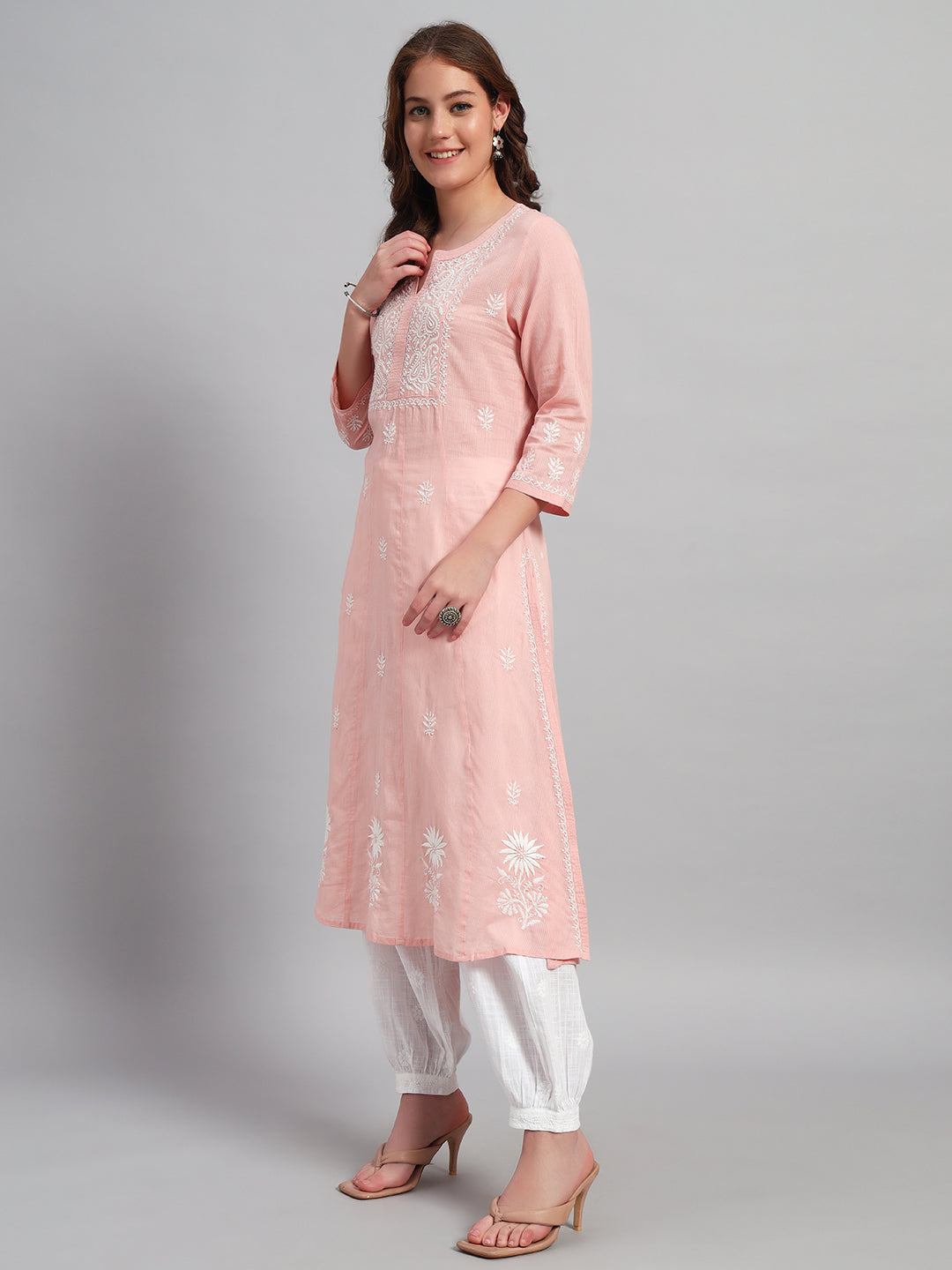 Paisley Embroidered Chikankari A-Line Pure Cotton Kurta