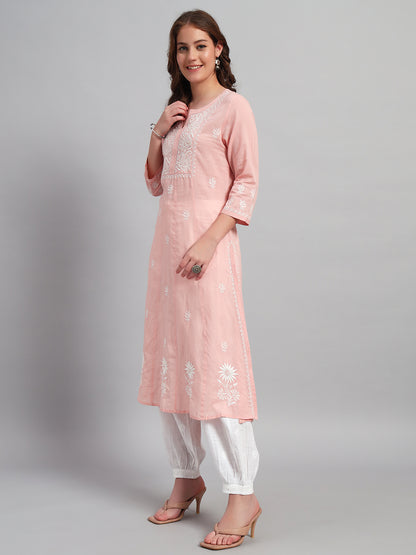 Paisley Embroidered Chikankari A-Line Pure Cotton Kurta