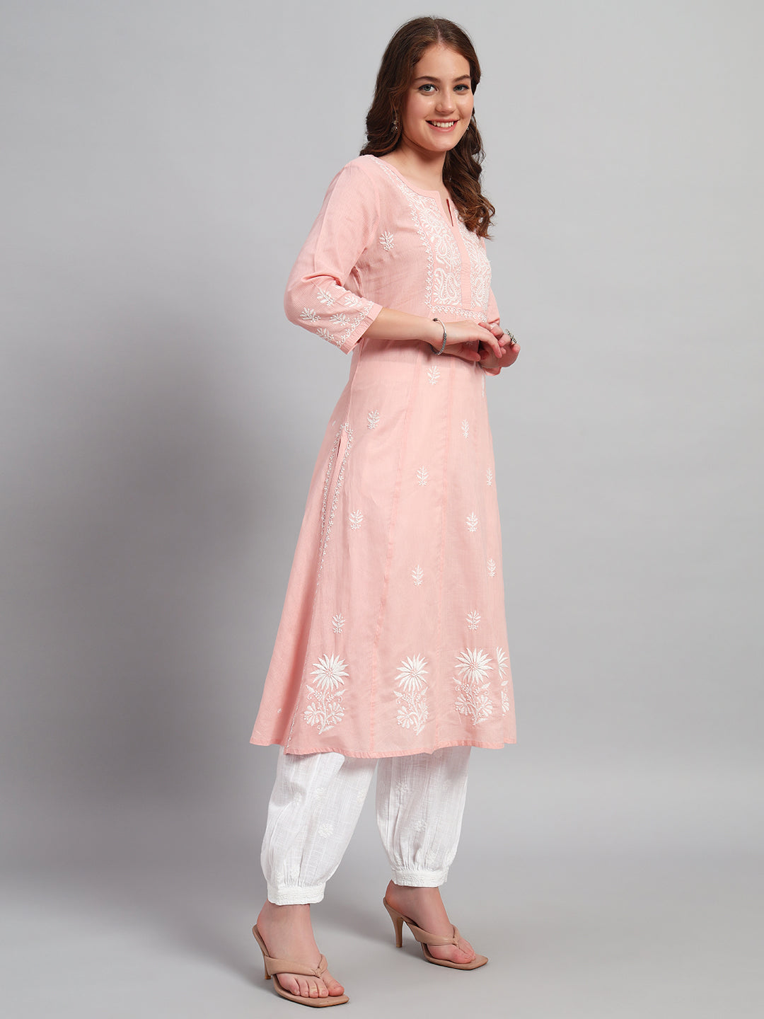 Paisley Embroidered Chikankari A-Line Pure Cotton Kurta