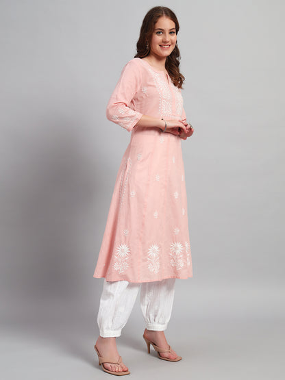 Paisley Embroidered Chikankari A-Line Pure Cotton Kurta