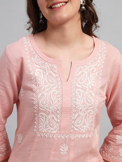 Paisley Embroidered Chikankari A-Line Pure Cotton Kurta