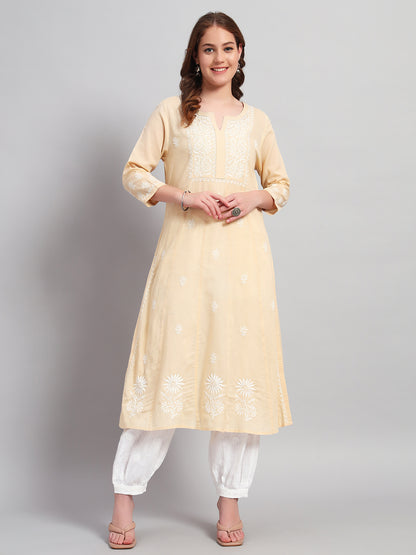 Paisley Embroidered Chikankari A-Line Pure Cotton Kurta