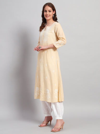 Paisley Embroidered Chikankari A-Line Pure Cotton Kurta