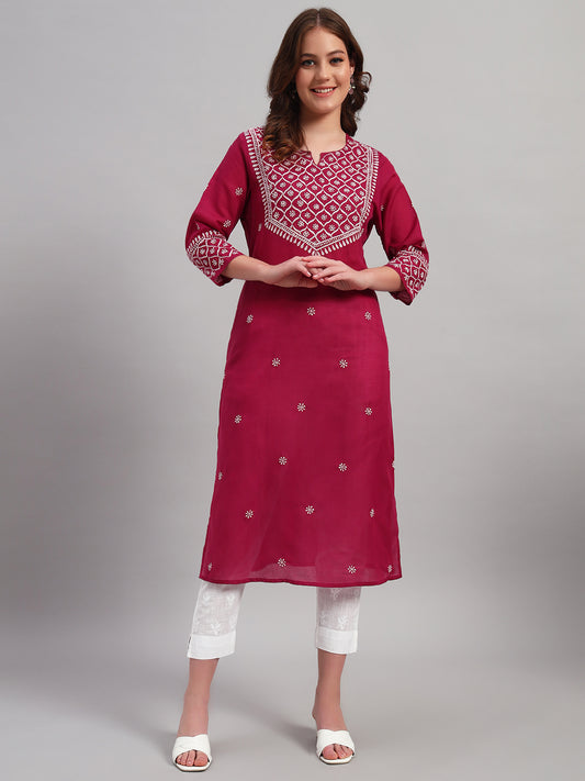 Burgandy Chikankari Straight Kurta