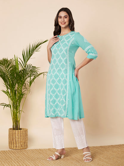 Sky Blue Straight Fit Chikankari Kurta
