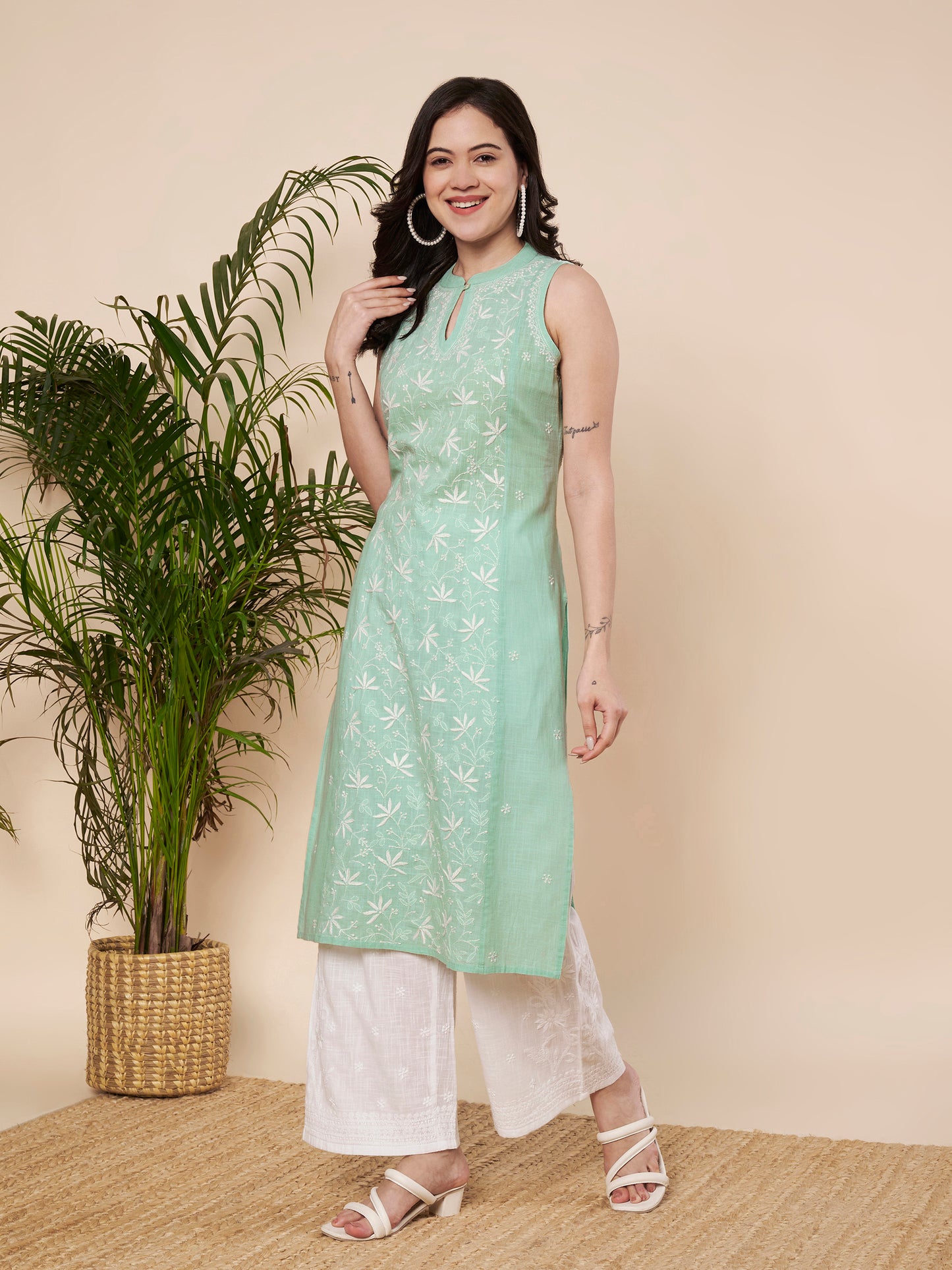 Mint Green Halter Chikankari Kurta