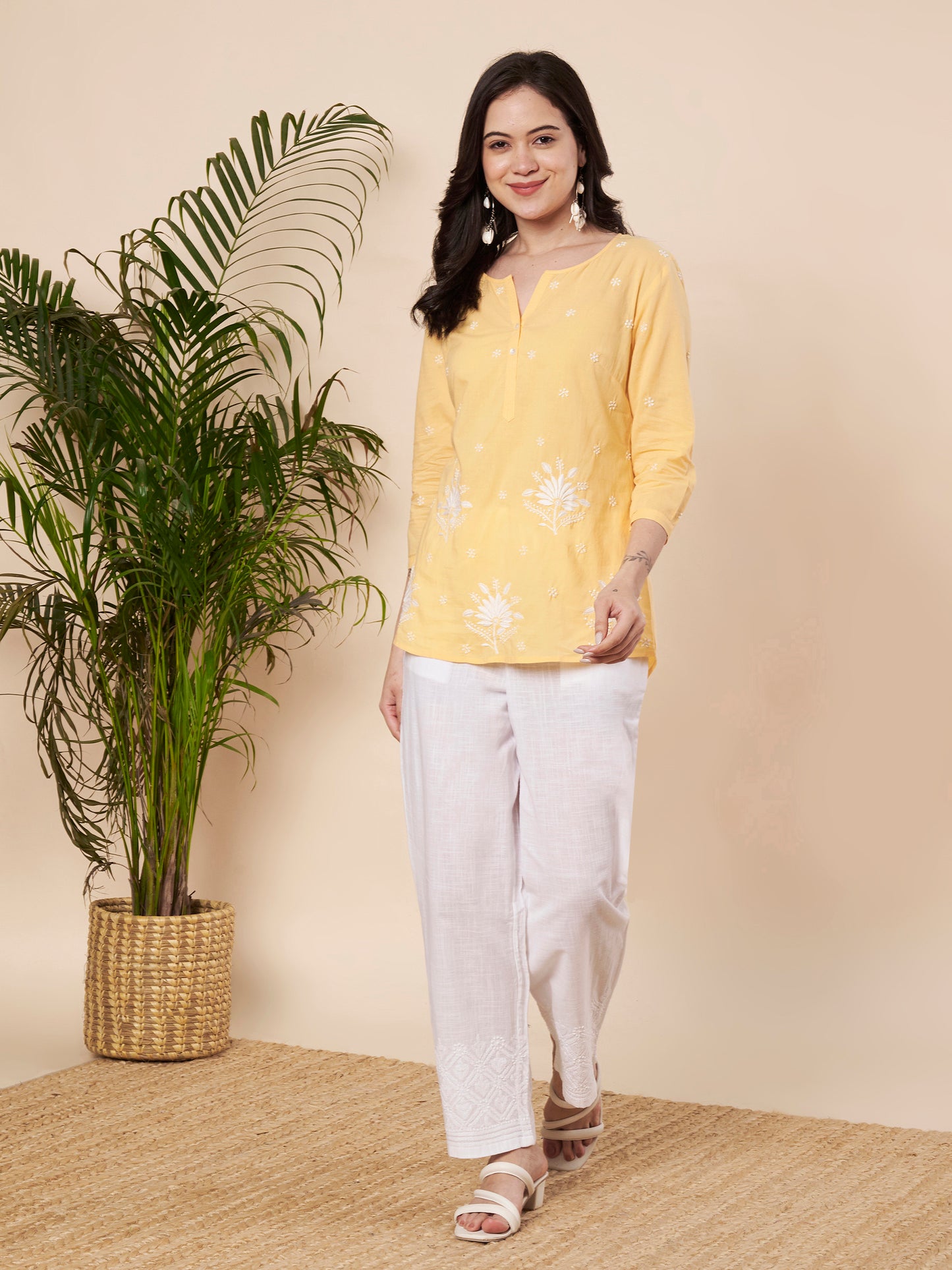 Mango Yellow Chikankari Cotton Top
