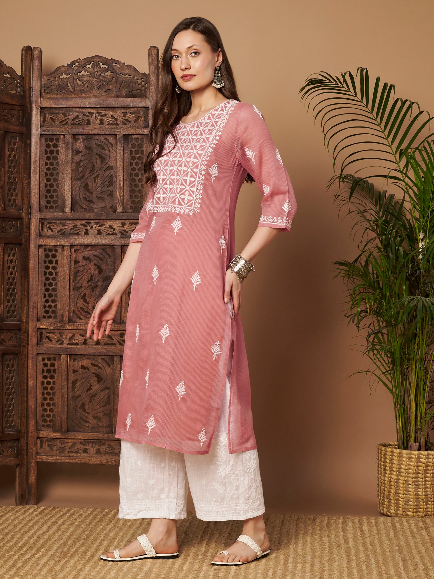Kota Doria Chikankari Kurta