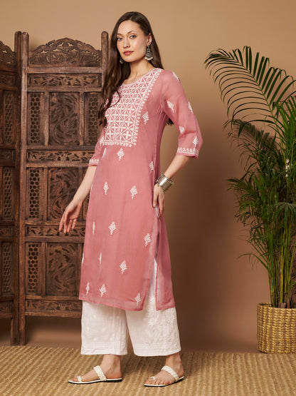 Kota Doria Chikankari Kurta