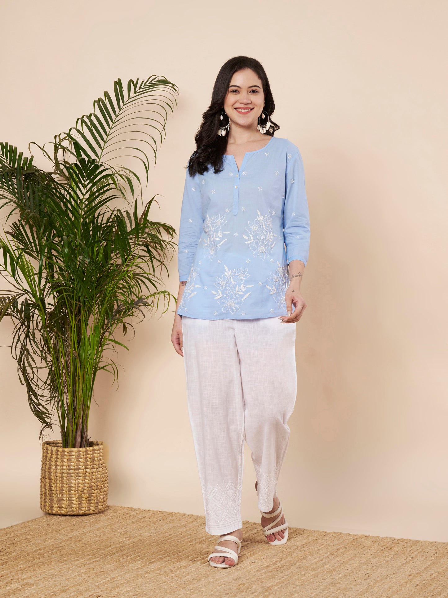 Ice Blue Chikankari Cotton Top