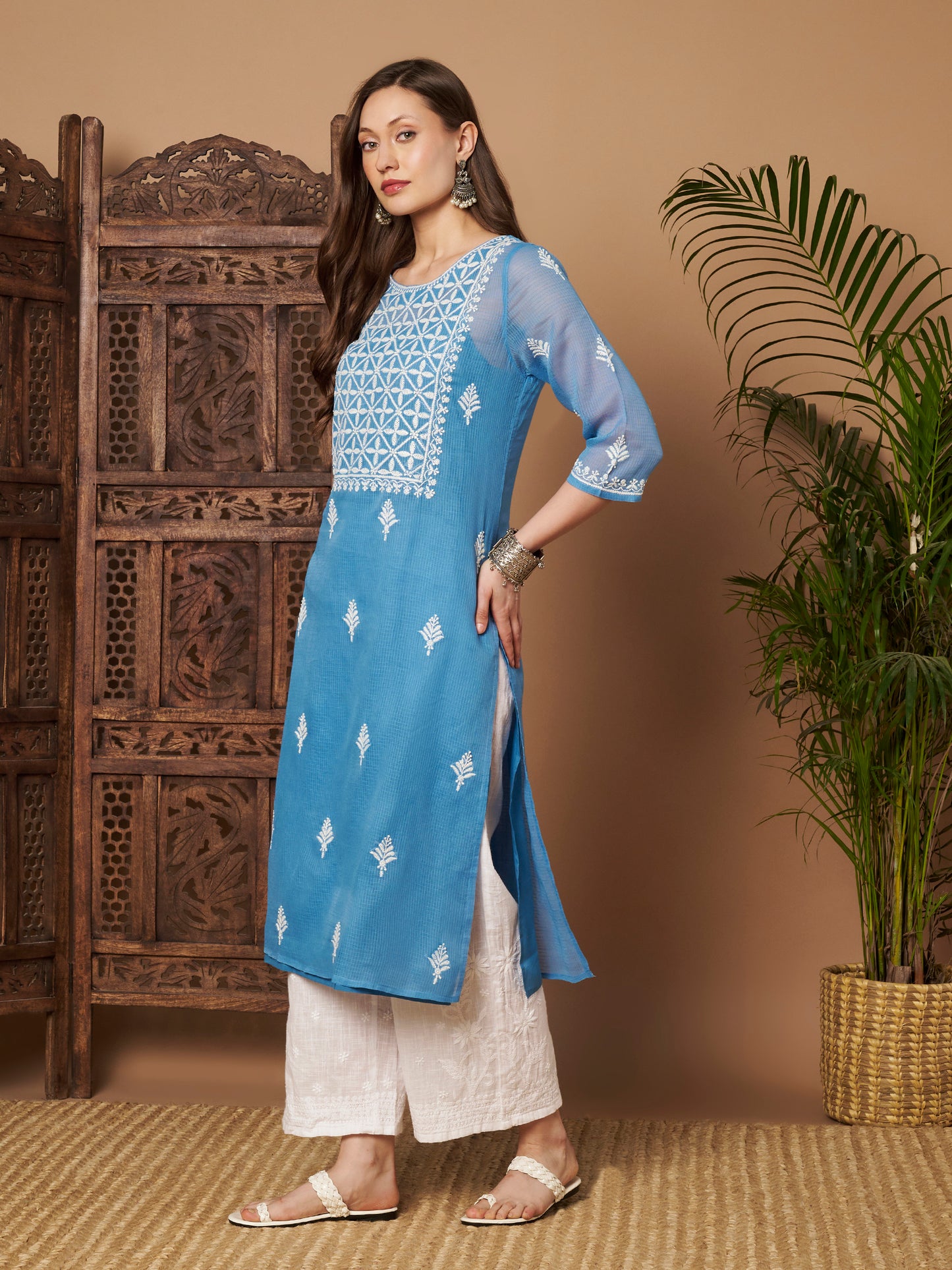 Kota Doria Chikankari Kurta