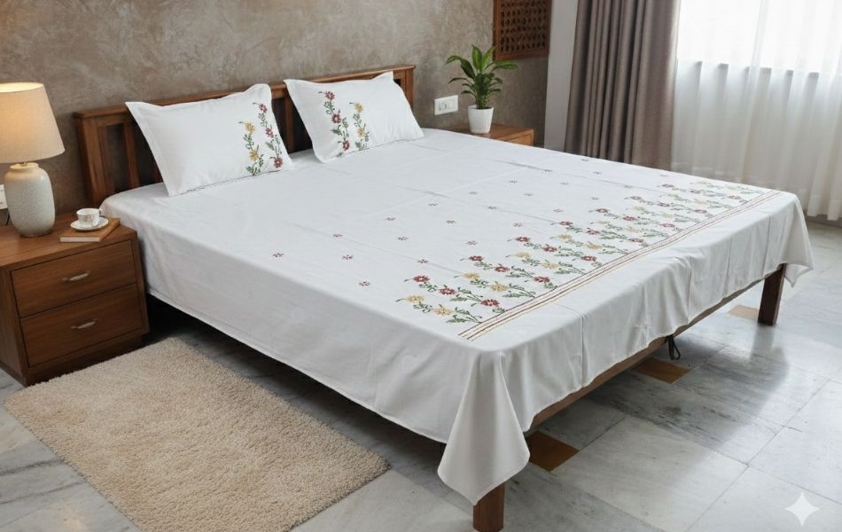 Chikankari Tarana Bedsheet