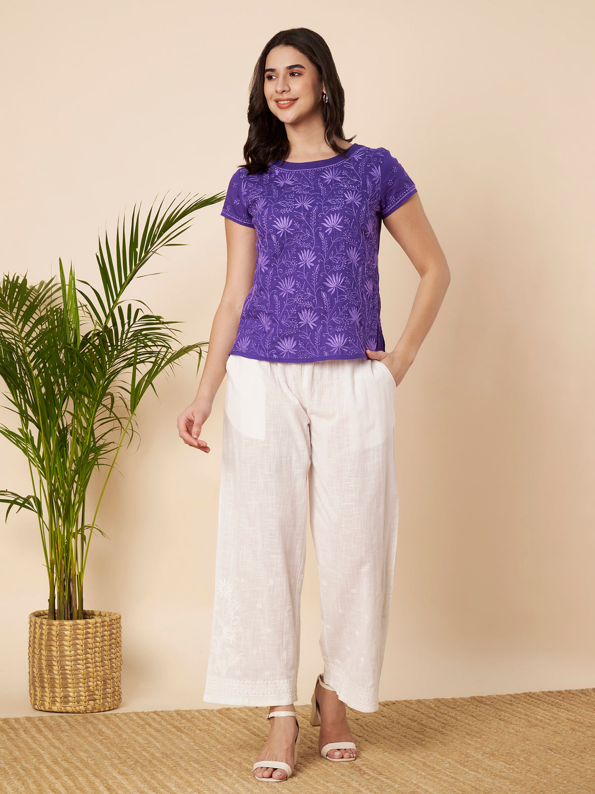Dark Purple Chikankari Short Top