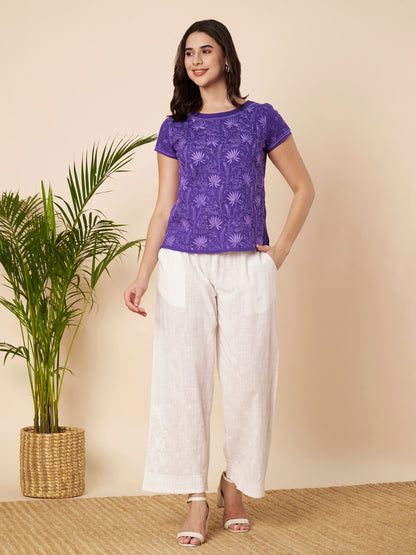 Dark Purple Chikankari Short Top