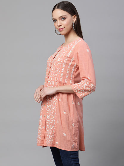 Peach Chikankari Cotton Tunic