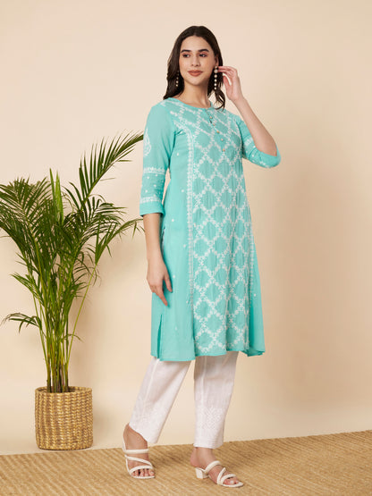 Sky Blue Straight Fit Chikankari Kurta