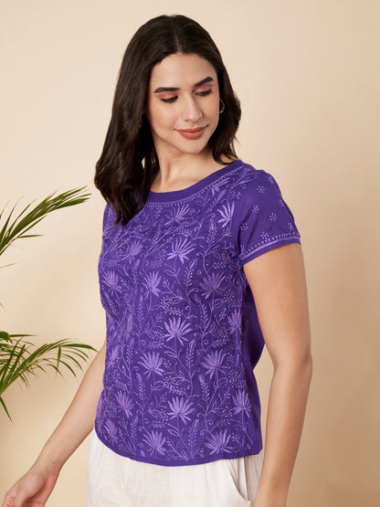 Dark Purple Chikankari Short Top