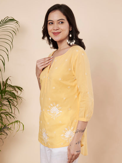 Mango Yellow Chikankari Cotton Top