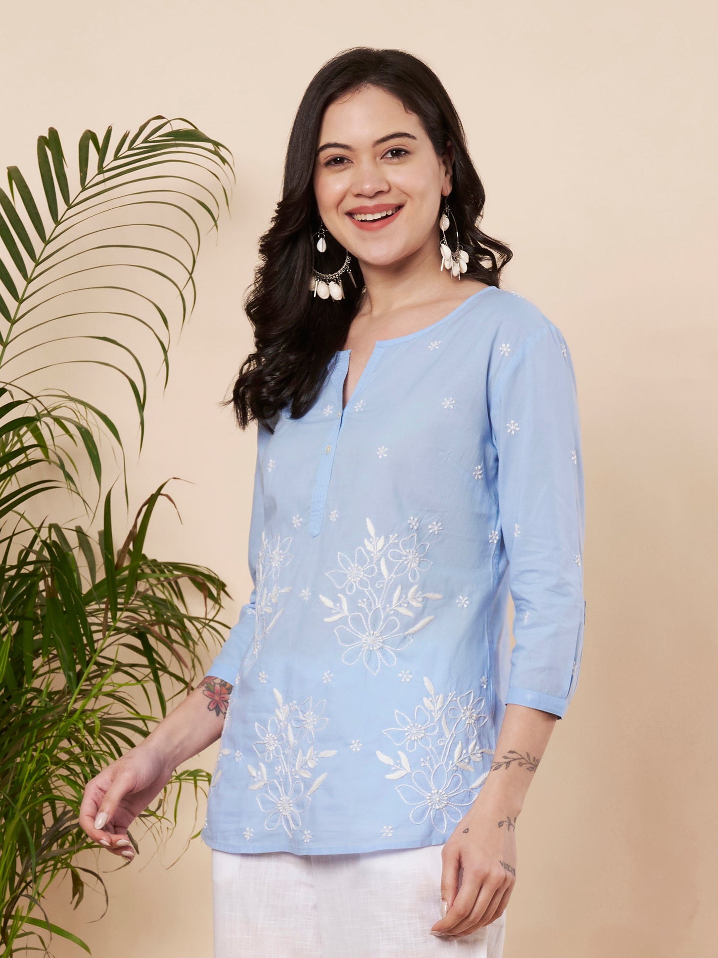 Ice Blue Chikankari Cotton Top