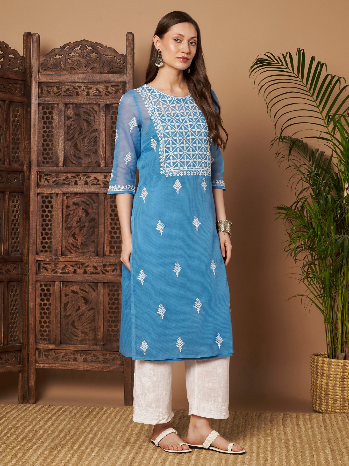 Kota Doria Chikankari Kurta