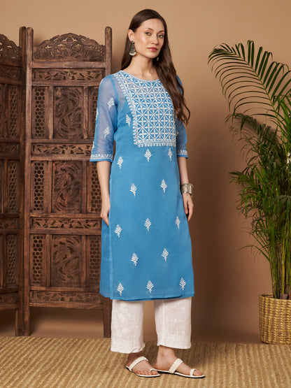 Kota Doria Chikankari Kurta