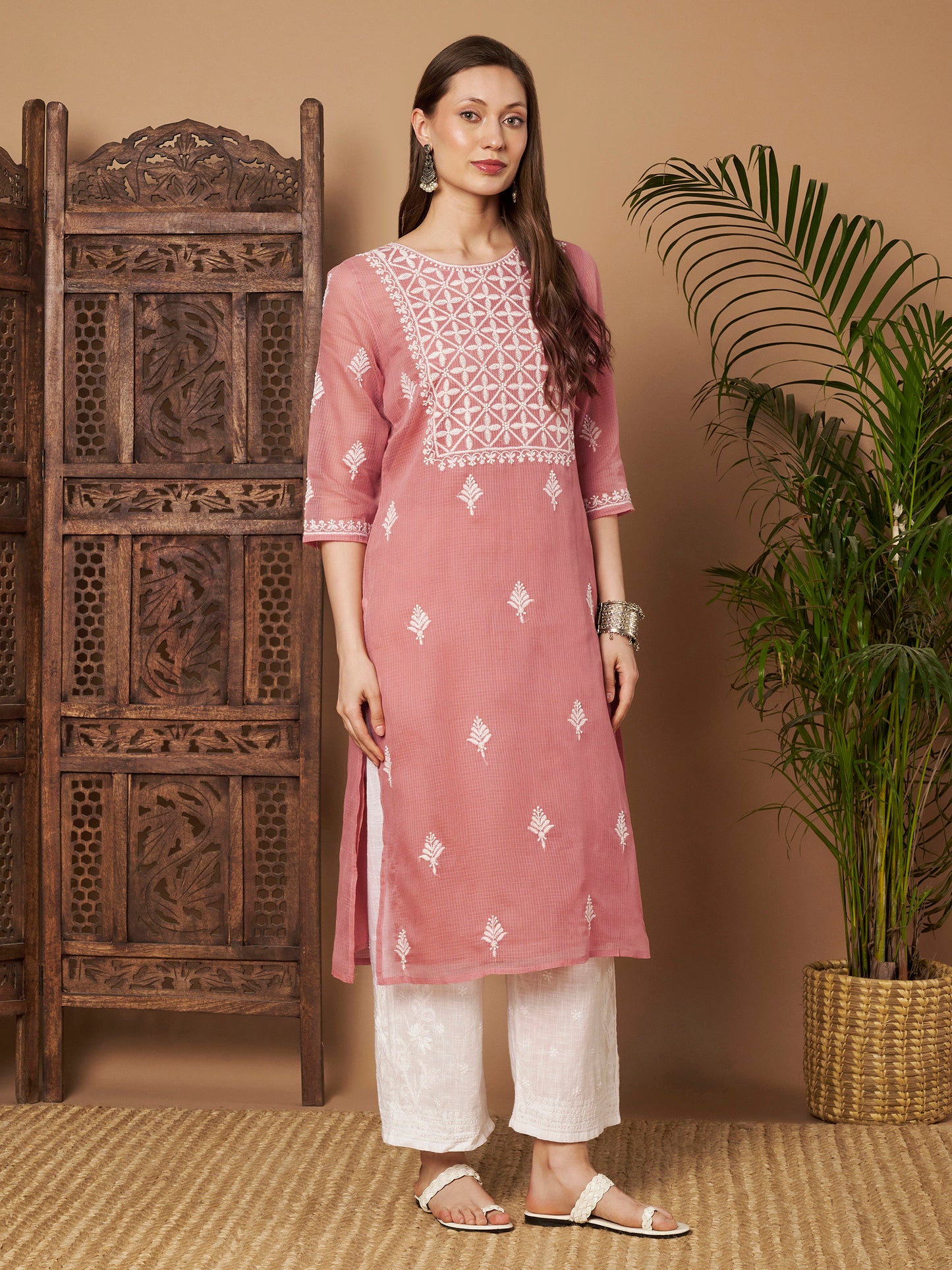 Kota Doria Chikankari Kurta