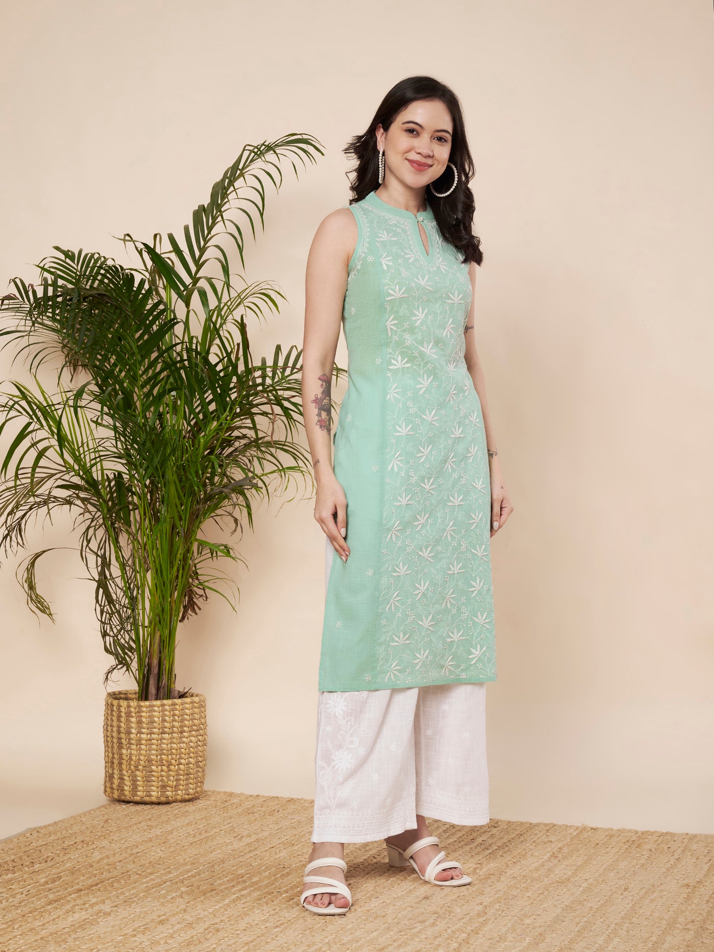 Mint Green Halter Chikankari Kurta