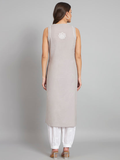CMKA301GY GREY Sleeveless Chikankari Kurta with Pockets