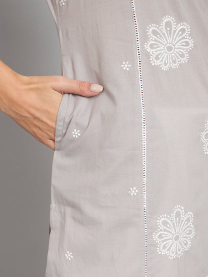 CMKA301GY GREY Sleeveless Chikankari Kurta with Pockets