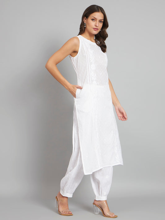 White Chikankari Kurta with Pockets
