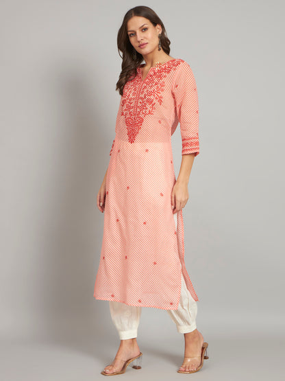 Orange Leheriya Print Chikankari Kurta