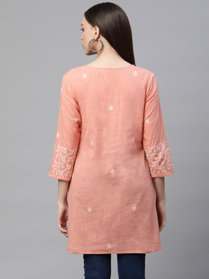 Peach Chikankari Cotton Tunic