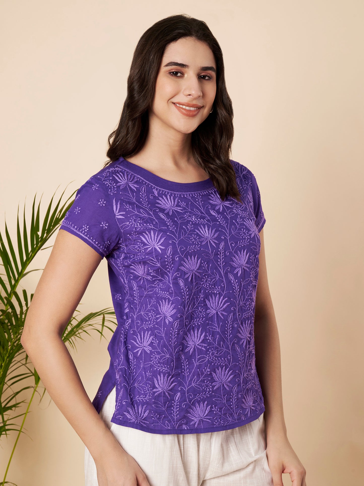 Dark Purple Chikankari Short Top