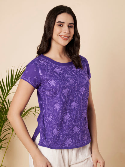Dark Purple Chikankari Short Top