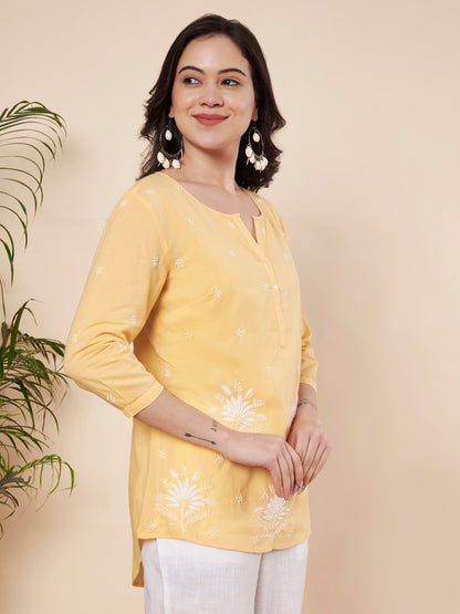 Mango Yellow Chikankari Cotton Top