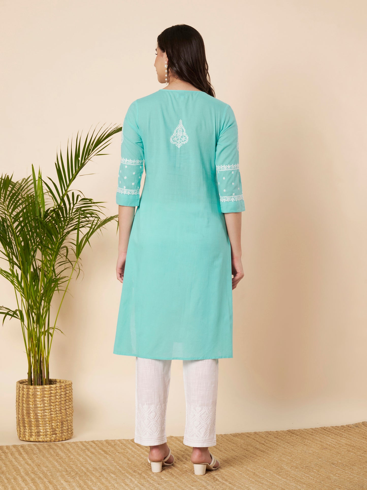 Sky Blue Straight Fit Chikankari Kurta