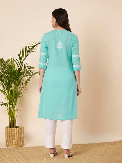 Sky Blue Straight Fit Chikankari Kurta
