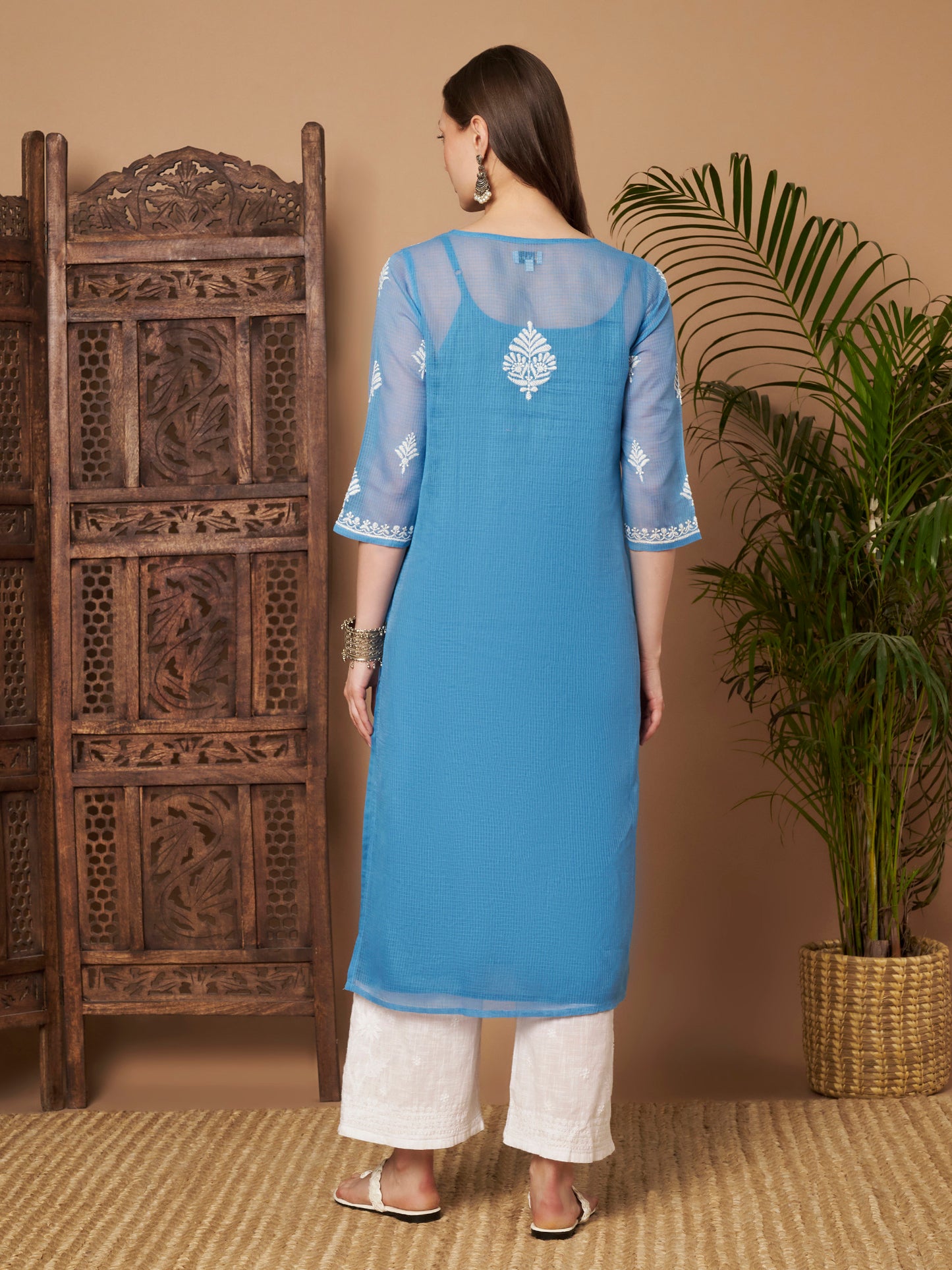 Kota Doria Chikankari Kurta