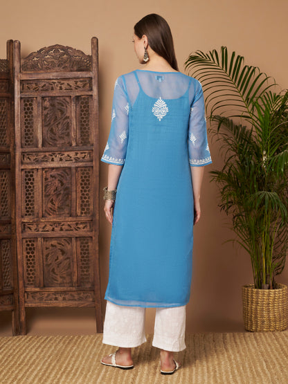 Kota Doria Chikankari Kurta