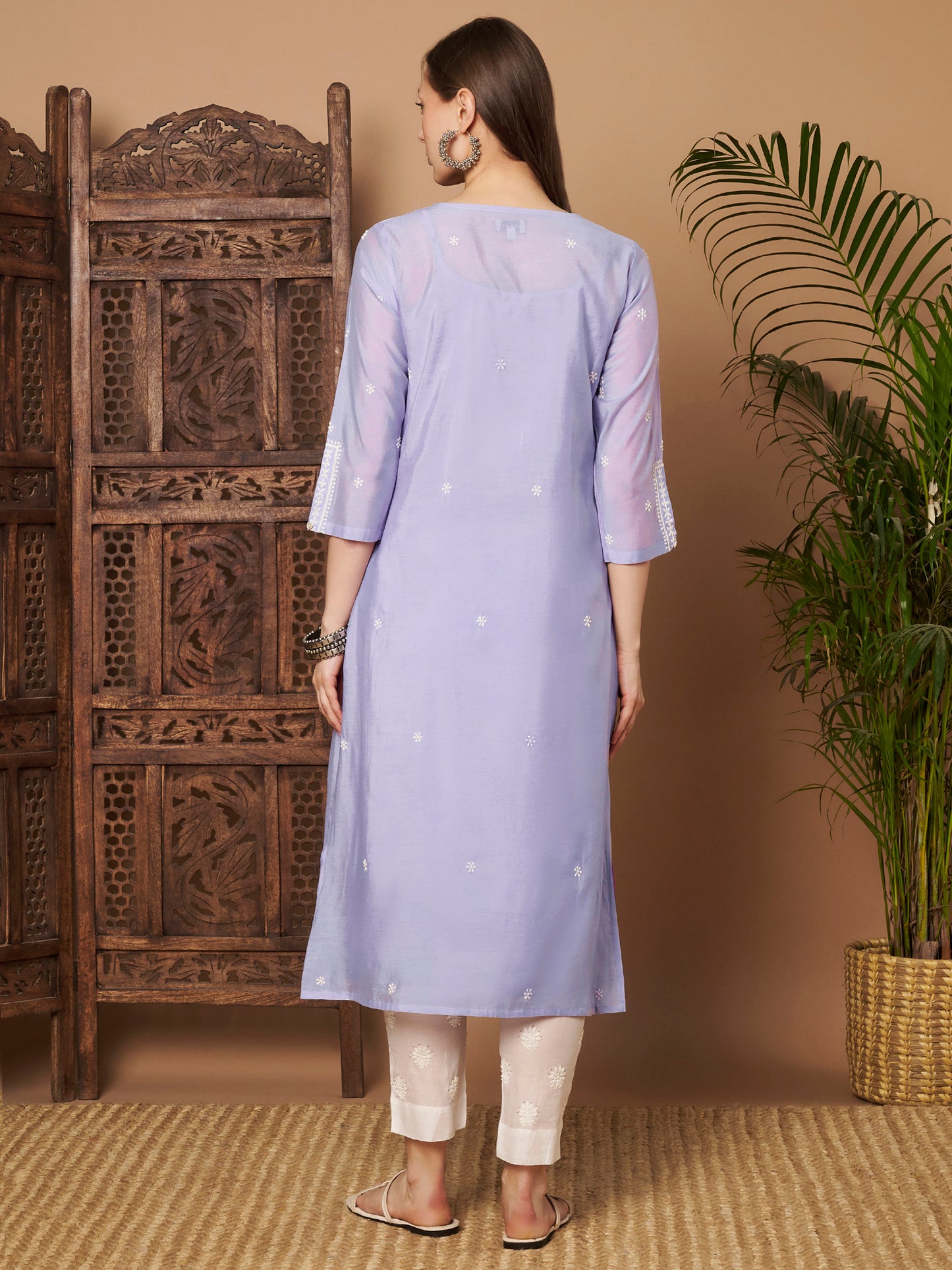 Lavender Chanderi Silk Embroidered Kurta
