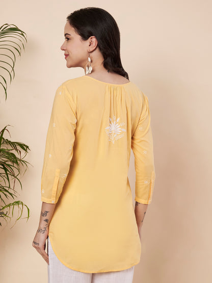 Mango Yellow Chikankari Cotton Top