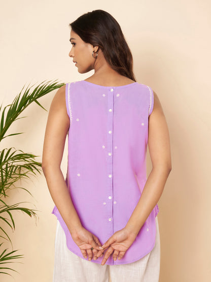 Lavender Hand-embroidered Chikankari Top