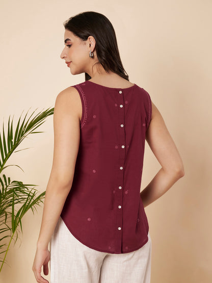 Maroon Hand-embroidered Chikankari Top